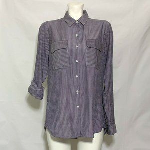 Express Purple Vertical Stripe Tab Long Sleeve